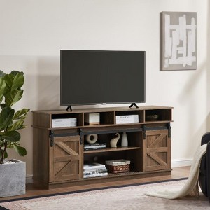 Aukfa 65 Inch TV Stand - Modern Mid-Century Style Entertainment Center Sliding Barn Door Storage Cabinet for Living Room - 1 of 4