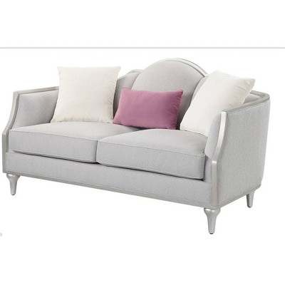 66.25" Kasa Sofa Beige Linen and Champagne Finish - Acme Furniture: Includes 3 Accent Pillows, Wood Frame
