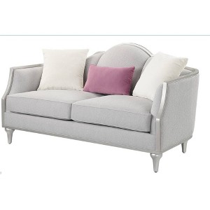 66.25" Kasa Sofa Beige Linen and Champagne Finish - Acme Furniture: Includes 3 Accent Pillows, Wood Frame - 1 of 4