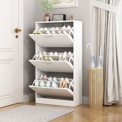 Hitow White Tipping Shoe Cabinet 3-Drawer Modern Minimalist Style