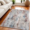 Gray Blue and Red Abstract Power Loom Area Rug With Fringe - 2 of 4
