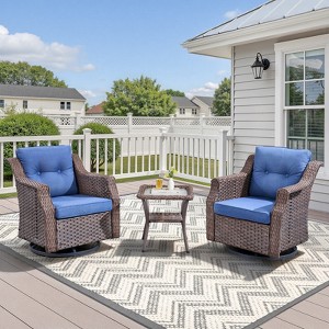 Buenhomino 3-Piece Outdoor Wicker Swivel Rocker Chair Set with Side Table, All-Weather PE Rattan Glider Chairs with Cushions for Patio or Deck - 1 of 4