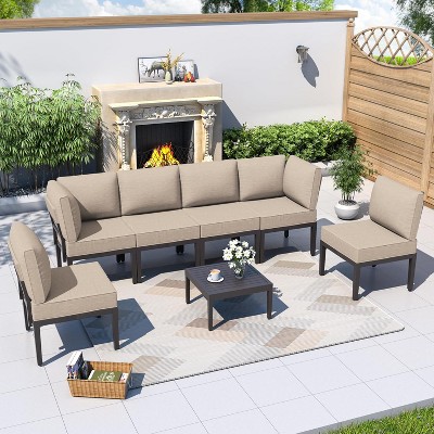 ALAULM 7 Pieces Metal Patio Furniture Set Modern Metal Outdoor Conversation Sets, Patio Sectional Sofa