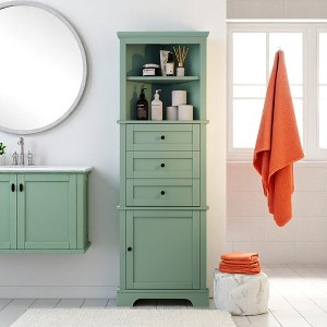 Tall Corner Storage Cabinet with 3 Drawers, Adjustable Shelf & Door, Triangular MDF Organizer for Bathroom - 1 of 4