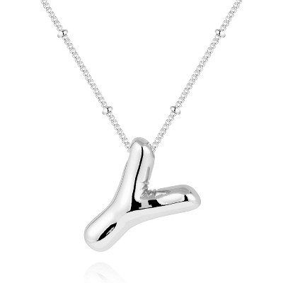 Chunky Balloon Initial Necklace 14K Gold Plated Non Tarnish Mom Gift Silver-Y
