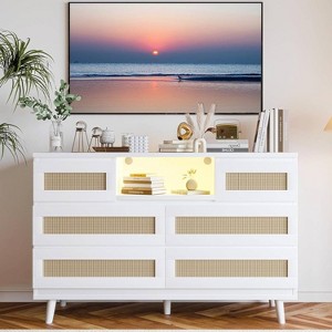 Zstar Rattan 6 Drawers LED Dresser with Charging Station for Closet, Living Room, Hallway - 1 of 4