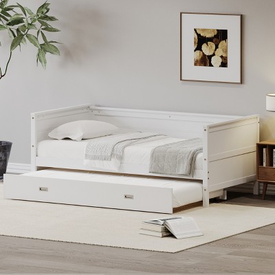 Twin Size Wood Daybed with Two Drawers/ Trundle for Kids and Teens Dorm or Bedroom, 4W-ModernLuxe