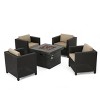 Puerta 5pc All-Weather Wicker Patio Club Chairs with Firepit Brown/Gray - Christopher Knight Home - 2 of 4