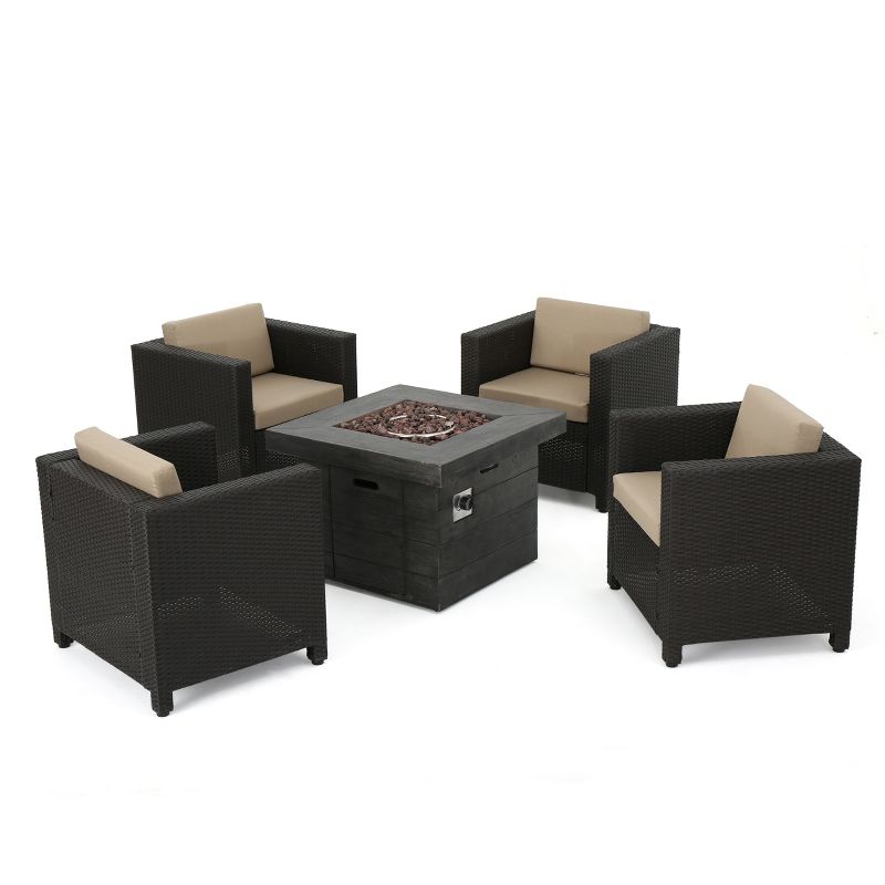 Puerta 5pc All-Weather Wicker Patio Club Chairs with Firepit Brown/Gray - Christopher Knight Home, 3 of 16