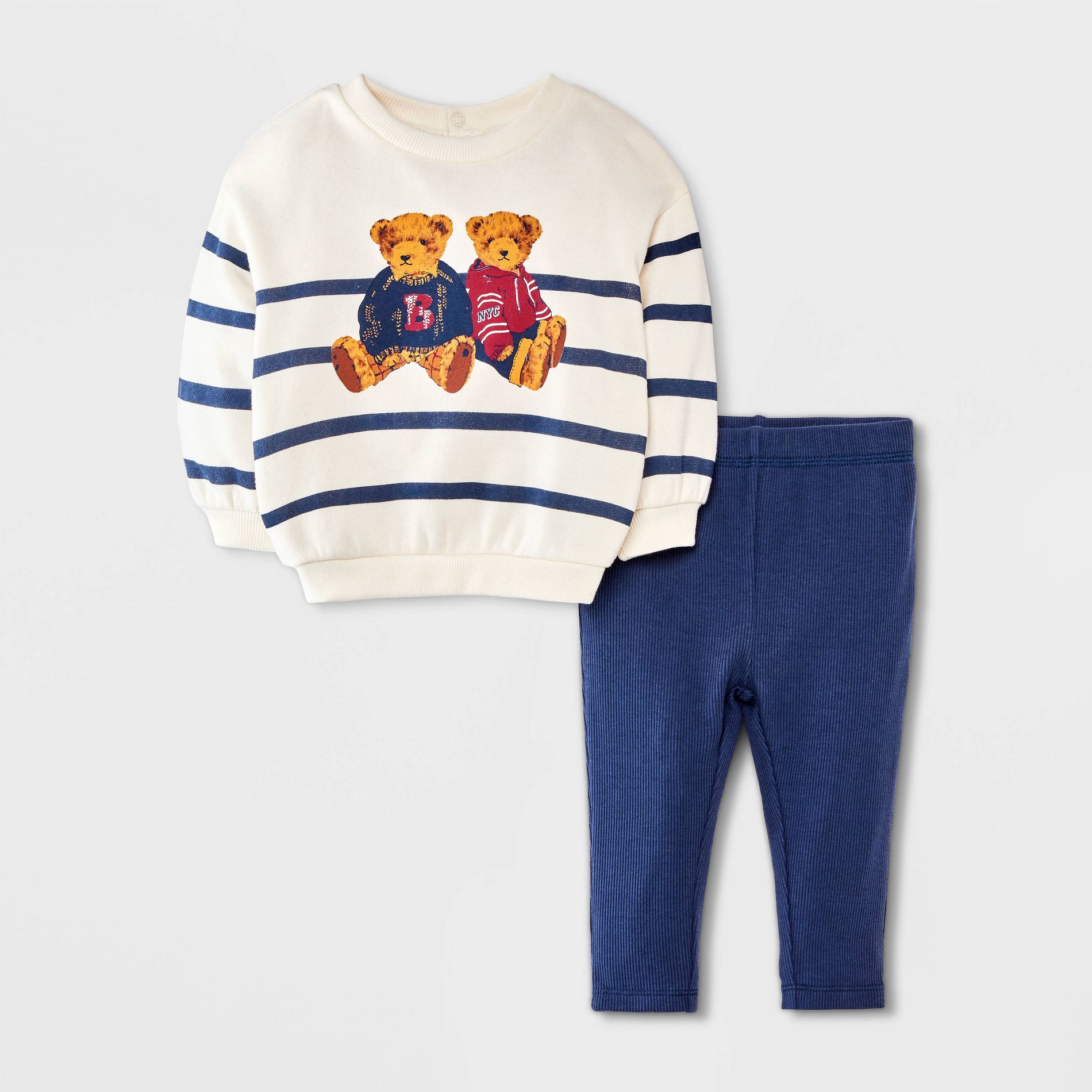 Baby Boys' 2pc Teddy Bear Fleece Sweatshirt & Pants Set - Off-White