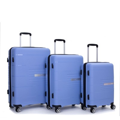 SEVOBAL Luggage 3 Piece PP Hardshell Set with Spinner Silent Wheels, TSA Lock, Ideal for Students or Travelling, Blue, 19.48"*11.8"*29.3"