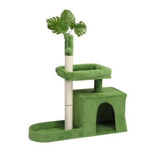 Karl Home 36 inch  Green Cat Tree with Leaves Multi-level Cat Tower with Scratching Post Condo - 1 of 2