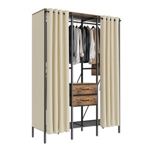 Artloge Heavy Duty Multi-Functional Large Closet Organizers,Black Metal Clothing Garment Rackwith 7 Shelves, 2 Drawers and 2 Dust Proof Curtain - 1 of 4