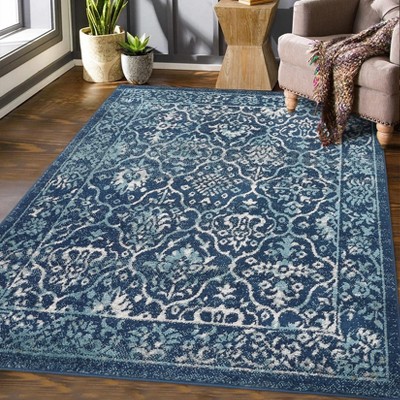 Coolmee Vintage  Trellis Area Rugs Low Pile Non-Shedding Accent Rug Distressed Mat for Entryway Hallway Bathroom Laundry Kitchen