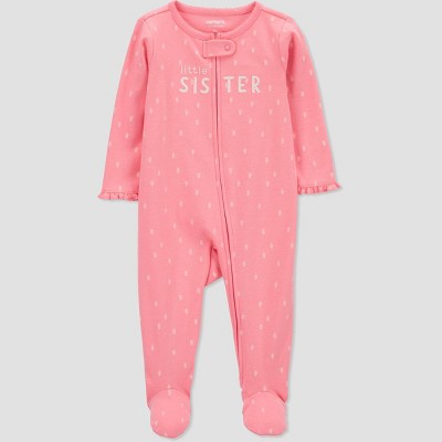 Image of Carter's Just One You® Baby Girls' Little Sister Footed Pajama - Rose Pink 3M