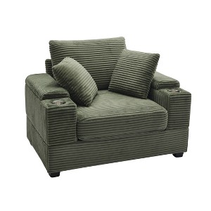 Dexmalle Corduroy Upholstered Chaise Lounge Sofa with Handrail storage and Ottoman - 1 of 4