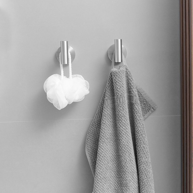 BWE 6-Pieces Round Shape J-Hook Robe/Towel Hook Wall Mount Bathroom Storage Modern in Brushed Nickel, 3 of 9