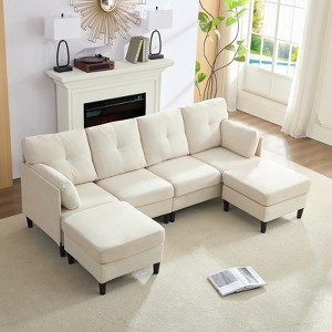 Mjkone Modular Convertible Sectional Sofa Couch, Upholstered Comfy Fabric 4-Seater Sofa with Movable Ottomans - 1 of 4