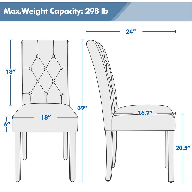 Yaheetech 2pcs Button Padded Dining Chair with Solid Wood Legs, 3 of 8