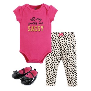 Hudson Baby Infant Girl Cotton Bodysuit, Pant and Shoe Set, Sassy Pants - 1 of 2