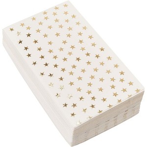 Juvale 50 Pack Gold Star Party Napkins - Disposable White and Gold Dinner Napkins for Birthday, Graduation (3-Ply, 4x8 In) - 1 of 4