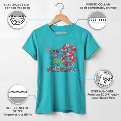 Lilo & Stitch Girl's Lilo & Stitch 8th Birthday Hula Dance T-Shirt - Tahiti Blue - Large — фото 3