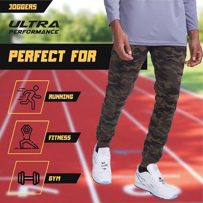 Ultra Performance Mens 3 Pack Fleece Active Tech Joggers | Active Bottoms with Zipper Pockets 3pk, 4 of 7