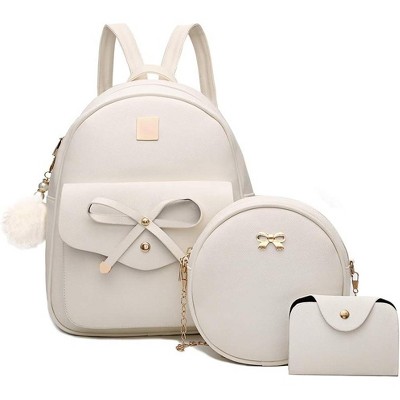 3-Pieces Girls Bowknot Fahsion Leather Backpack Backpack Purse for Women Rucksack