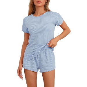 INSPIRE CHIC Women's Pajamas Short Sleeves Tops and Elastic Waist Shorts Tracksuit Casual Lounge Sets - 1 of 4