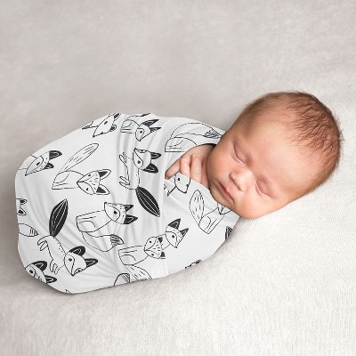 Image of Sweet Jojo Designs Boy, Girl, Unisex/Gender Neutral Swaddle Baby Blanket Fox Black and White