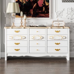 White & Gold 63” 12-Drawer Storage Sideboard Pine Wood Top Buffet Cabinet Storage Cabinet Dresser - 1 of 4