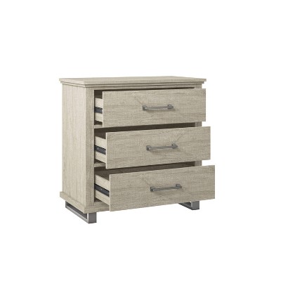 Beige 32'' Modern Nightstand with 3 Drawers and Metal Legs