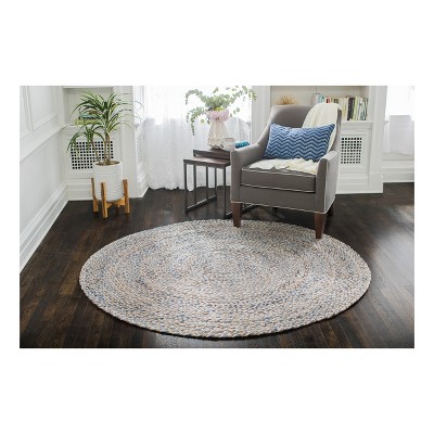 6' Round Braided Denim Blue Cotton and Jute Area Rug