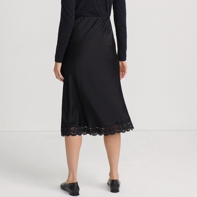 Lands' End Women's Satin Lace Trim Midi Skirt