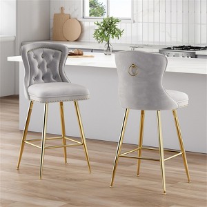 RISOKEYS Bar Stools Set of 2 - Velvet Counter Height Bar Chair with Metal Legs, Button Tufted and Nailhead Trim for Kitchen Island - 1 of 4