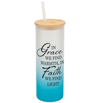 Elanze Designs In Grace Find Warmth In Faith Find Light Wrap-Around Design 25 Ounce Frosted Gradient Glass On-The-Go Coffee Travel Skinny Tumbler Mug