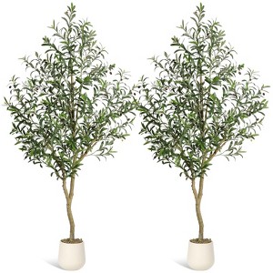 Jojoka Artificial Olive Tree with Planter & Basket, Tall Faux Olive Plant with Fruit for Indoor Home Office Decor - 1 of 4