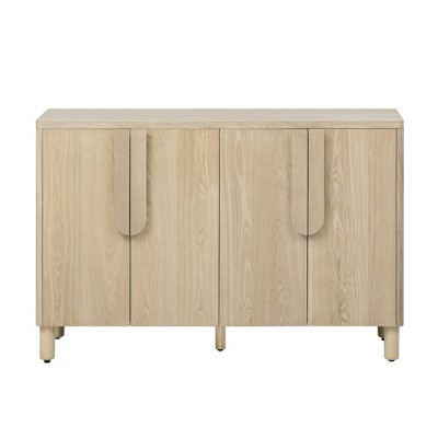 Luxystar 4-Door Sideboard Cabinet with Storage, Unique Arc Handles and Adjustable Shelves for Dining and Living Room, Natural