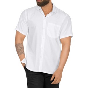 LA LEELA Men's Short Sleeve Button Down Solid Casual Camp Shirts Business Vacation Beach Collared Shirt Summer Work Shirts with Pocket - 1 of 4