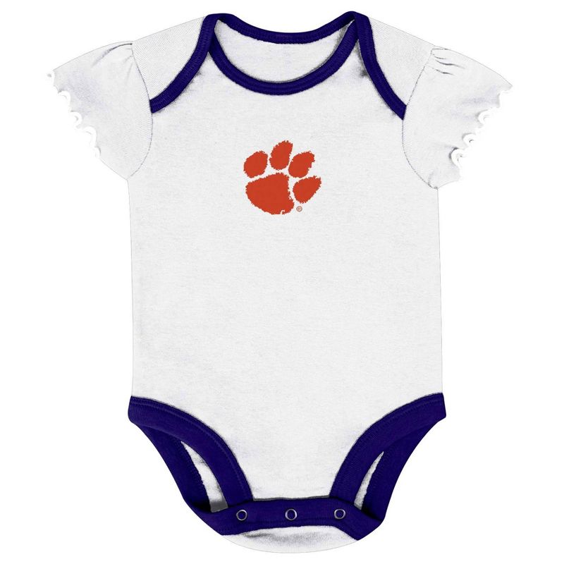 NCAA Clemson Tigers Infant Girls&#39; 3pk Bodysuit Set, 3 of 5