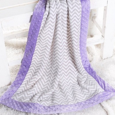 Bacati - Grey Chevron with Solid Border Blanket (Grey Chevron/Lilac Border)