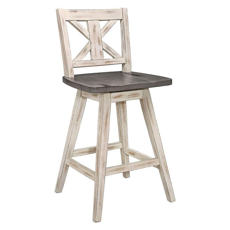 Homelegance Amsonia 360 Swivel High Dining Chair Stool Set for Counter Height Bars, Pubs, or Kitchens, Distressed White and Gray (2 Pack), 5 of 7
