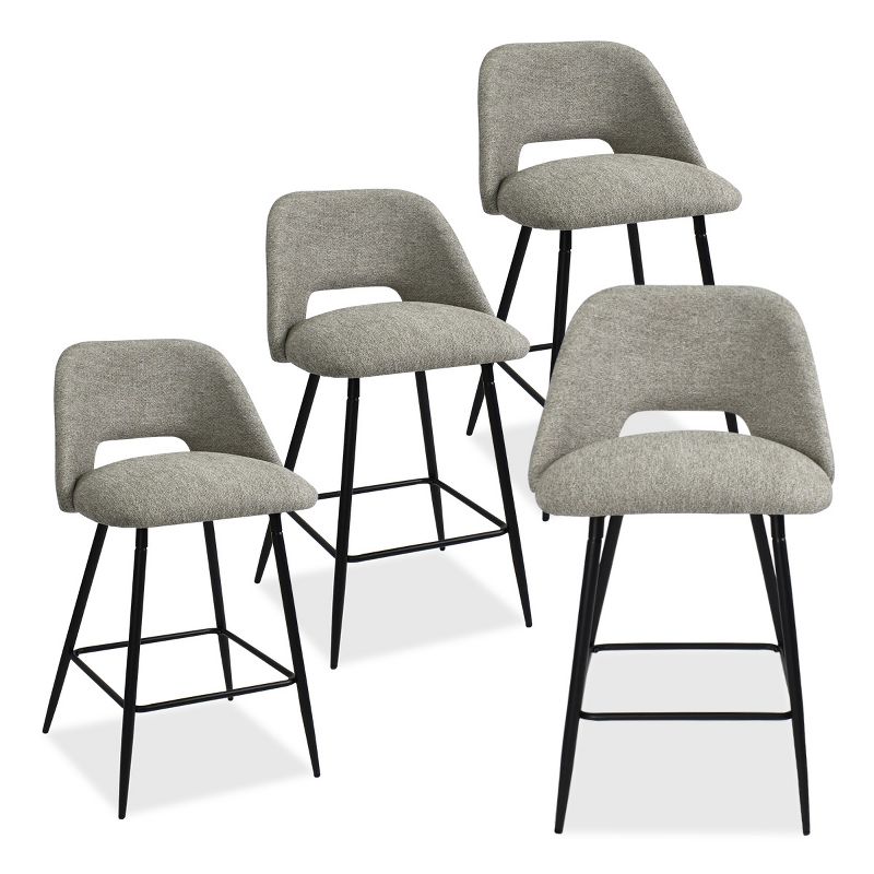 Edwin 26.5" inches Fabric Counter Height Stools,Armless Upholstered Counter Stools With Backs Set Of 4,Black Metal Frames-Maison Boucle, 2 of 9