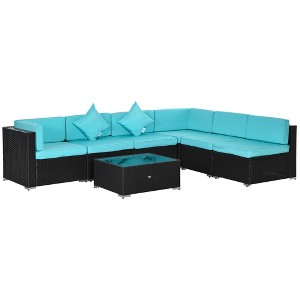 7-Piece Patio Furniture Set, Outdoor Wicker Conversation Set, All Weather PE Rattan Sectional Sofa Set with Cushions - 1 of 4