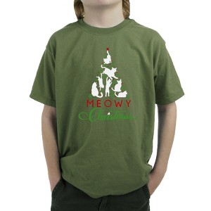 LA Pop Art Meowy Christmas Tree - Boy's Word Art T-Shirt - 1 of 4