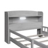 Wood Twin Size Platform Bed with Built-in LED Light, Storage Headboard and Guardrail, Antique Grey - 3 of 4
