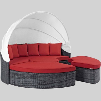 Summon 4pc Canopy Outdoor Patio Sunbrella Daybed - Red - Modway