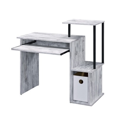 INFURNIC Desks Rectangular Computer Desk with Keyboard Tray and Storage Compartment for Home Office, White, 16"*37"*34"