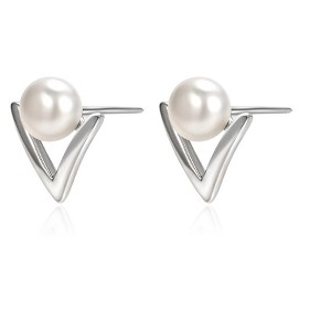 Molenia Triangular Pearl Stud Earrings for Women, 925 Sterling Silver Freshwater Pearl Earrings Dainty Jewelry Everyday Wedding Bridesmaid Gifts - 1 of 4