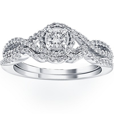 Pompeii3 3/4CT Diamond Halo Infinity Engagement Wedding Ring Set 14k White Gold Lab Created